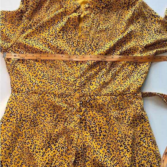 NY & Co. Yellow Cheetah Print, Lined, Long Sleeve Button Down Maxi Dress- L - Picture 6 of 10